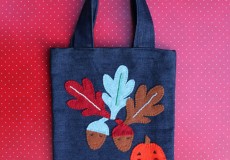 Childs Autumn Leaves and Acorns Tote Denim Felt Bag