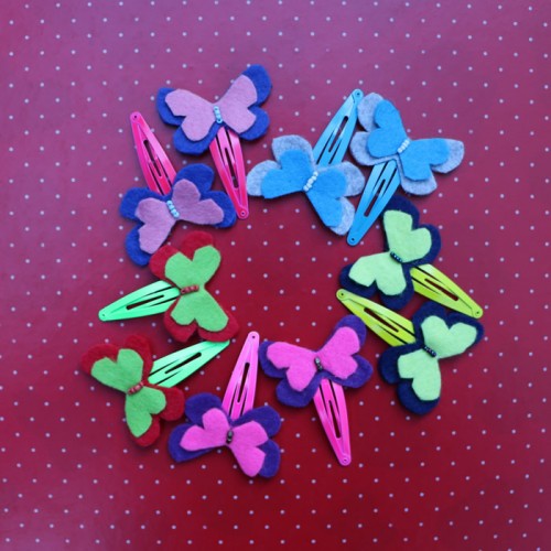 Set of butterfly hair felt pins