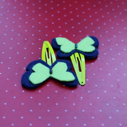 Dark Blue Felt Butterflies Hair Pins